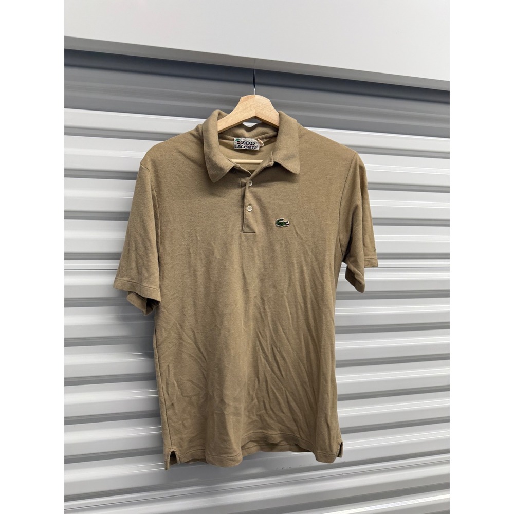 Vintage Izod Lacoste Mens Polo Shirt Tan Beige Short Sleeve Pique Size L